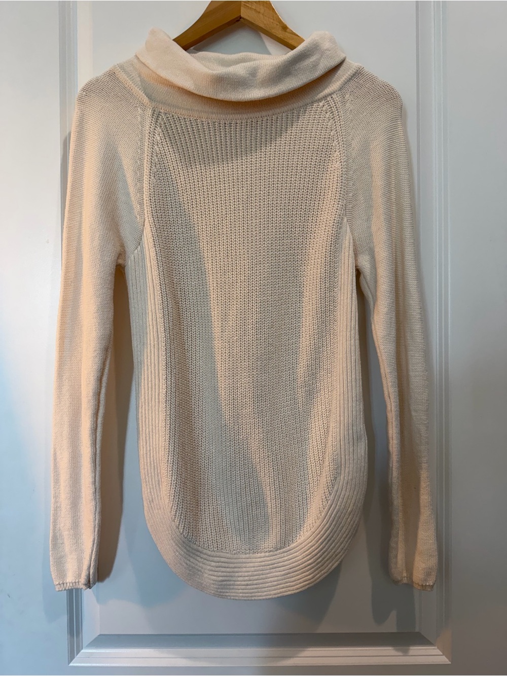 LOFT Outlet 100% Cotton Cowl Neck Knit Sweater Ivory Women's XS